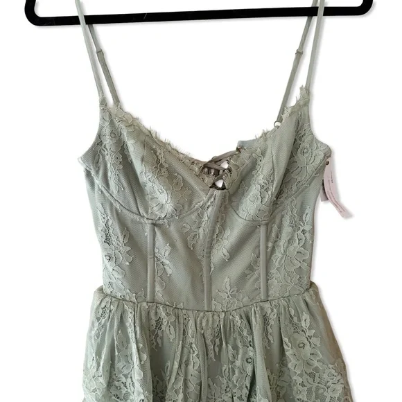 V. Chapman Mia Dress Sage Lace Tiered Midi Dress corset bustier Green Revolve 4 - Picture 6 of 10